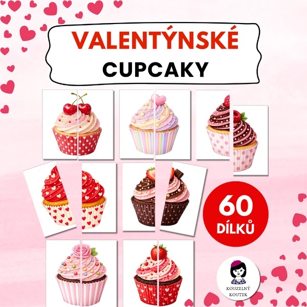 Valentýnská skládačka cupcaky | Puzzle | Valentýn | Únor | Láska | Muffin