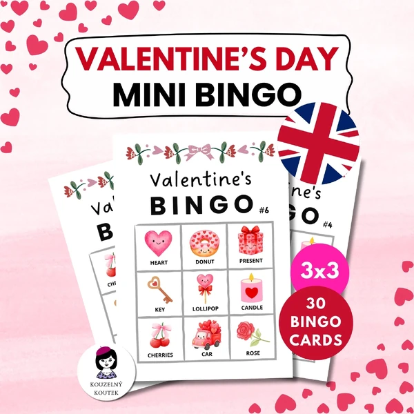 Anglické mini bingo - valentýnská hra pro děti | Valentýn | Únor | Láska