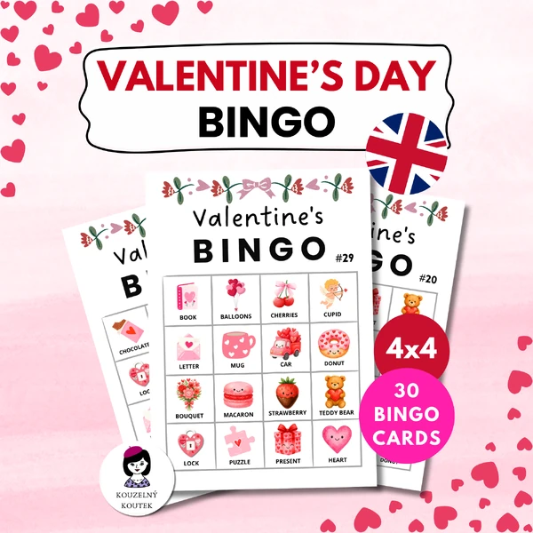 Anglické valentýnské bingo - hra pro děti | Valentýn | Únor | Láska