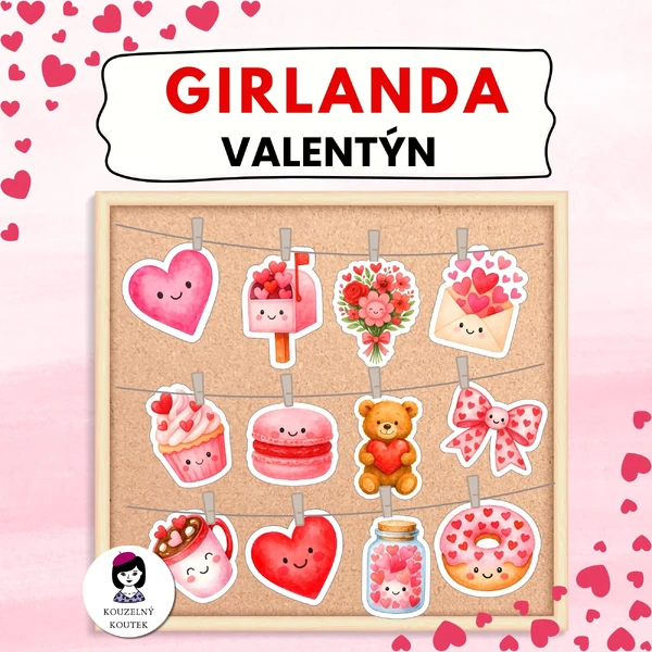 Valentýnská girlanda | Valentýnská výzdoba | Nástěnka | Únor | Láska | Srdce