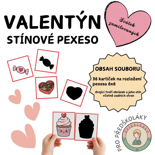 Valentýn - stínové pexeso 