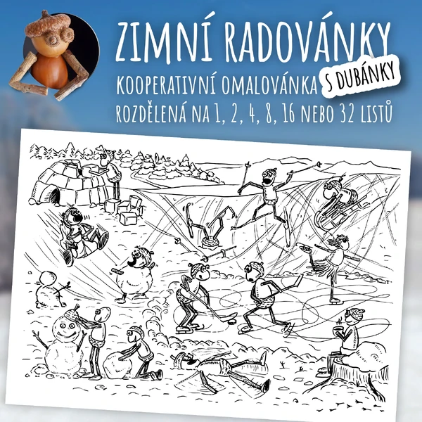 Zimní radovánky - kooperativní obraz - omalovánka