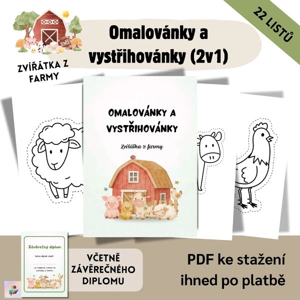 Farma – omalovánky a vystřihovánky (2v1) | 22 listů + diplom
