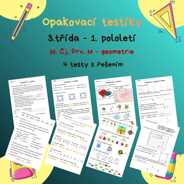 Opakovací testy 3.třída - 1. pololetí M, Čj, Prv, M-G