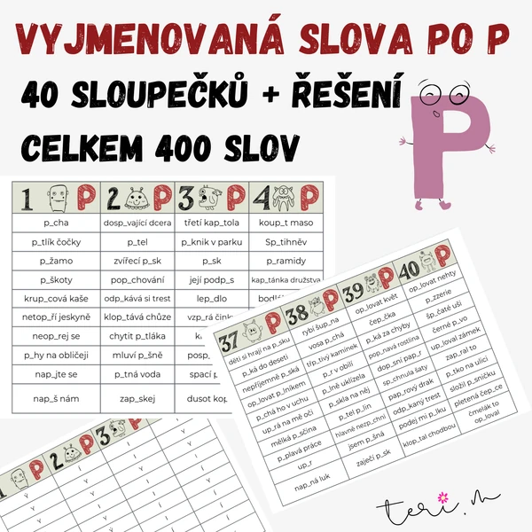 VYJMENOVANÁ SLOVA PO P - sloupečky