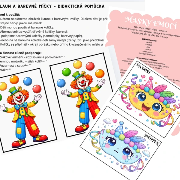 Karneval- kolíčkování s klaunem, emoce s maskami a básnička