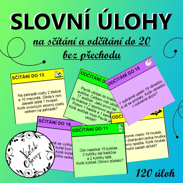 Slovní úlohy pro 2. ročník - sčítání a odčítání do 20 bez přechodu