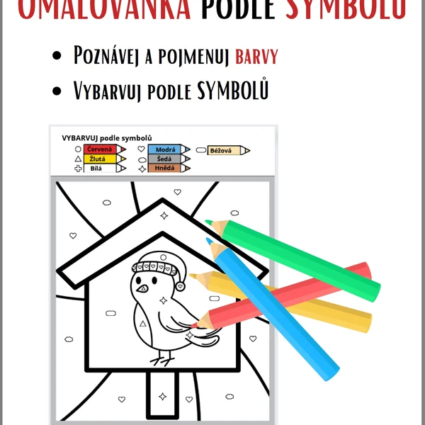 Omalovánka podle SYMBOLŮ (PTÁČEK)