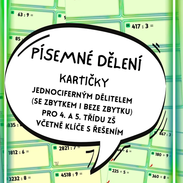 Písemné dělení jednociferným dělitelem (kartičky)