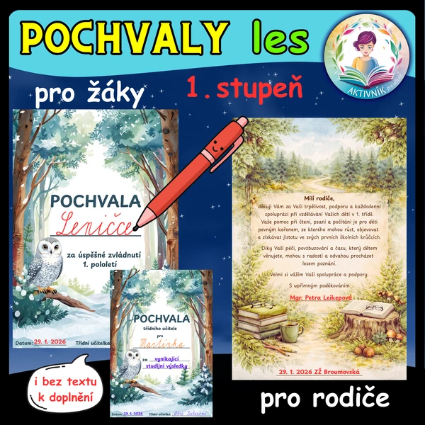 POCHVALY, PODĚKOVÁNÍ RODIČŮM - les
