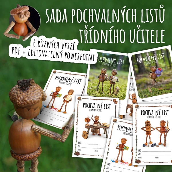 Sada pochvalných listů třídního učitele s veselými dubánky