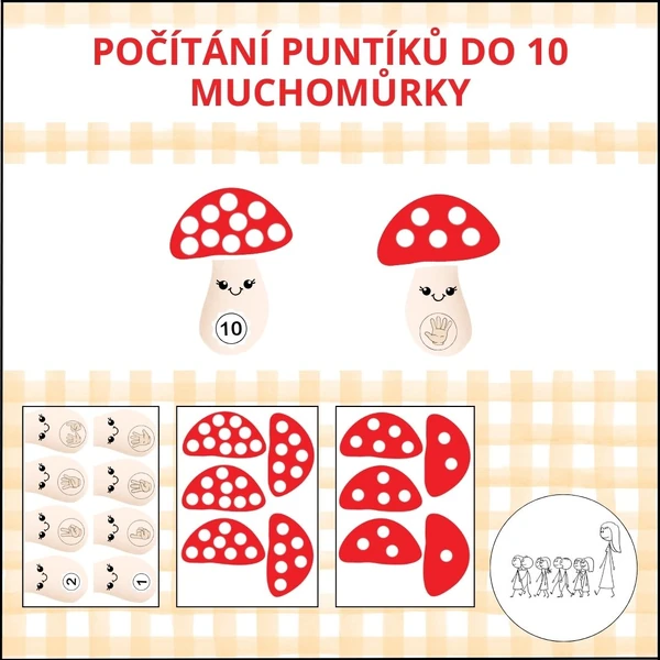 Počítání puntíků do 10- muchomůrky