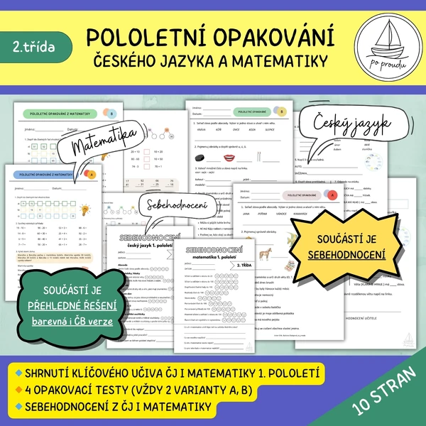Pololetní opakování pro 2. třídu - ČJ, M + sebehodnocení