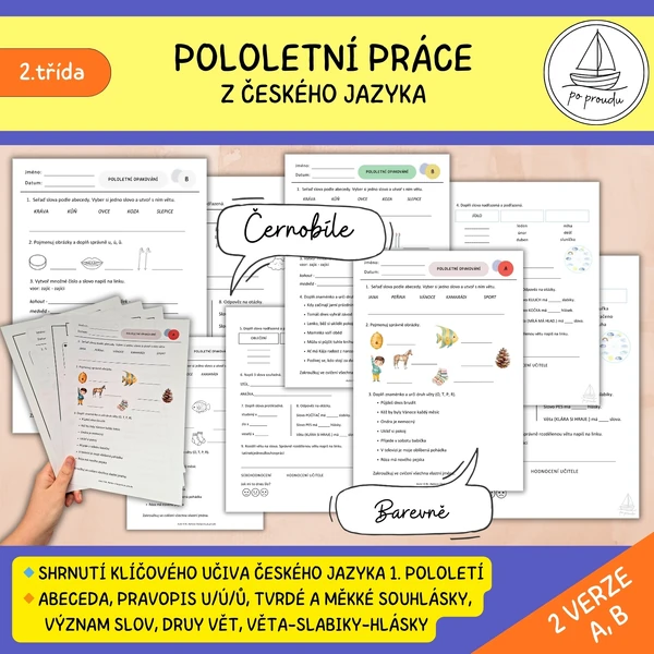 Pololetní práce z českého jazyka – 2. třída (2 verze)