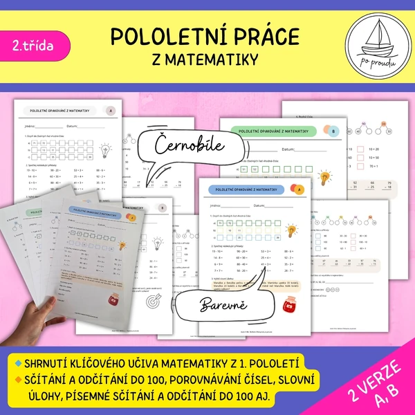 Pololetní práce z matematiky – 2. třída (2 verze)