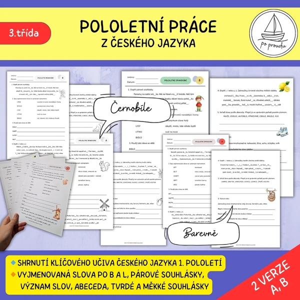 Pololetní práce z českého jazyka – 3. třída (2 verze)