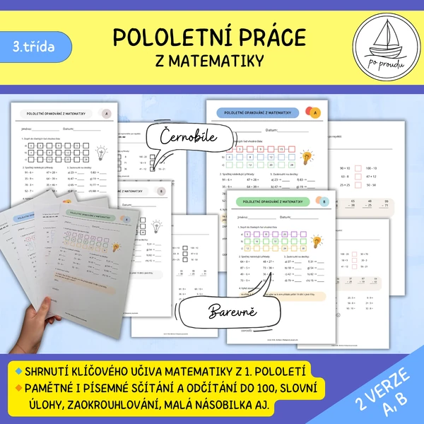 Pololetní práce z matematiky – 3. třída (2 verze)