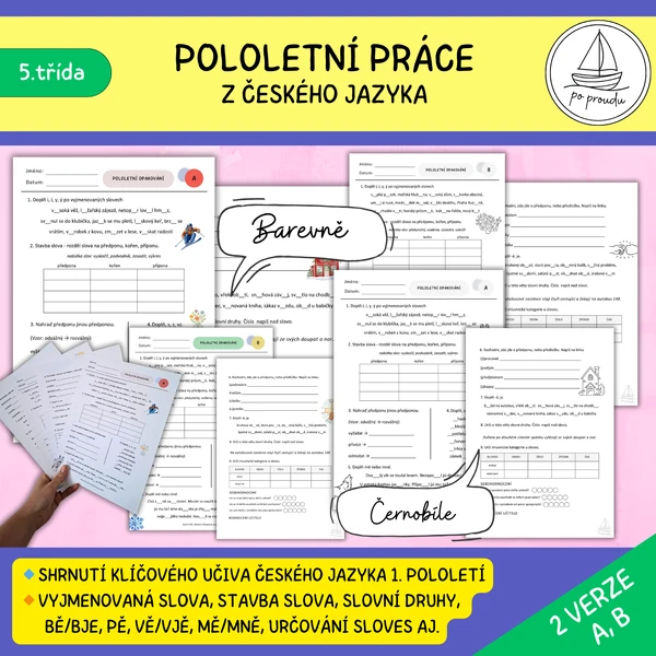 Pololetní práce z českého jazyka - 5. třída (2 verze)