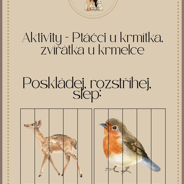Aktivita Ptáčci a zvířátka v zimě - Poskládej, rozstříhej, slep