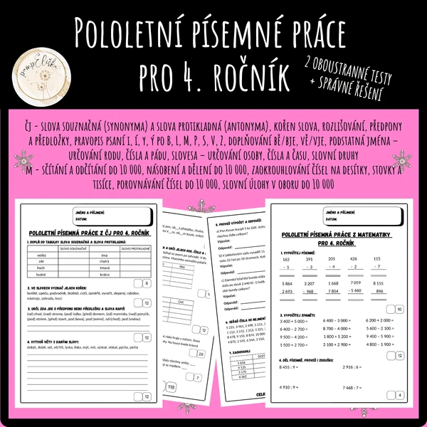 Pololetní písemné práce pro 4. ročník