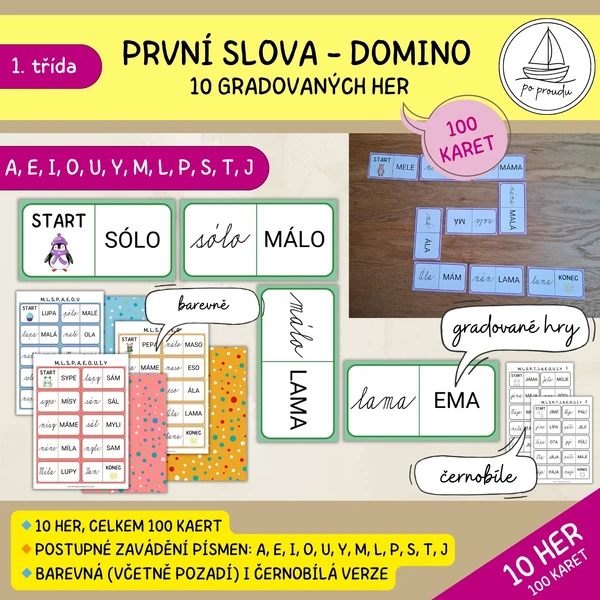 První slova - 10 her domino (tiskací a psací písmo)