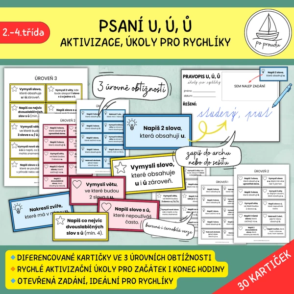 Psaní u, ú, ů - úkoly pro rychlíky, rychlá aktivizace