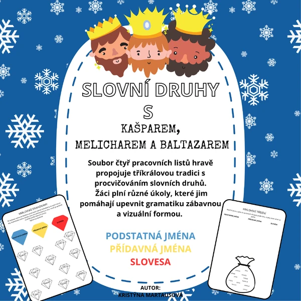 Slovní druhy s Kašparem, Melicharem a Baltazarem - Sada pracovních listů