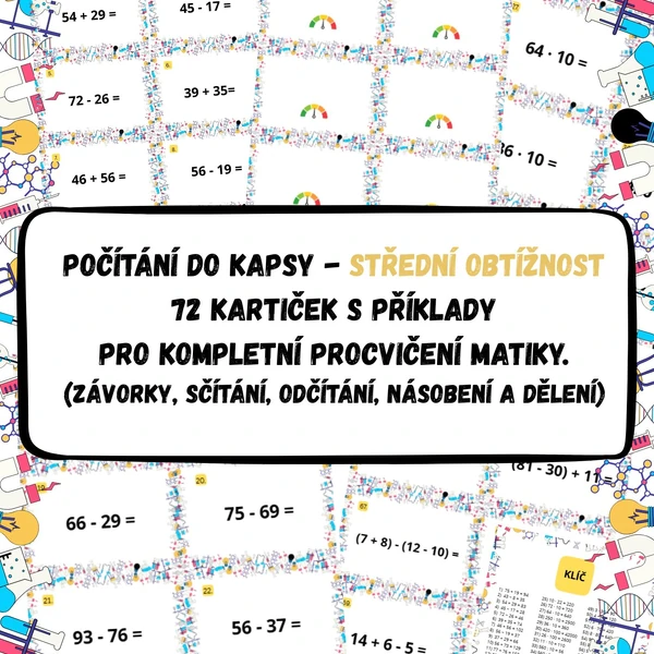 Počítání do kapsy - střední obtížnost (72 kartiček s příklady)