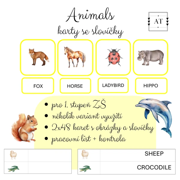 Animals - karty se slovíčky