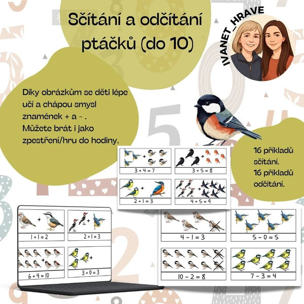 Sčítání a odčítání do 10 (zimní ptáčci)