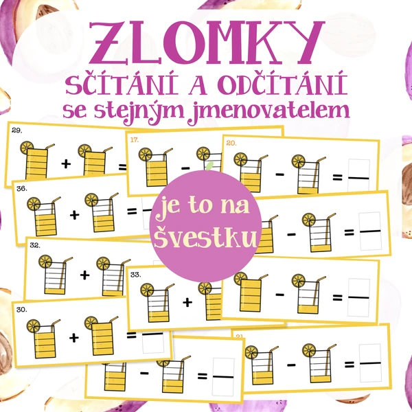 ZLOMKY - názorné sčítání a odčítání se stejným jmenovatelem