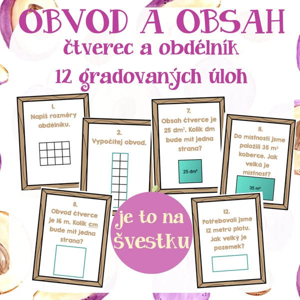 obvod, obsah - čtverec, obdélník