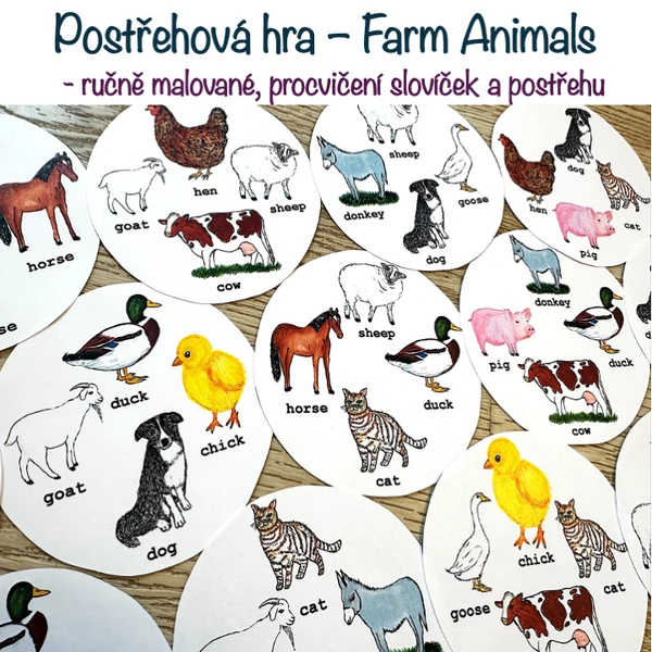 Postřehován hra - Farm Animals (ručně malované)