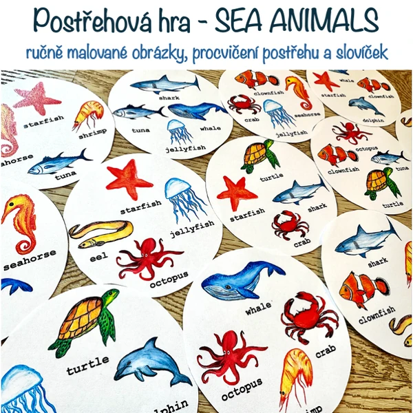 Postřehová hra - SEA ANIMALS - ručně malované