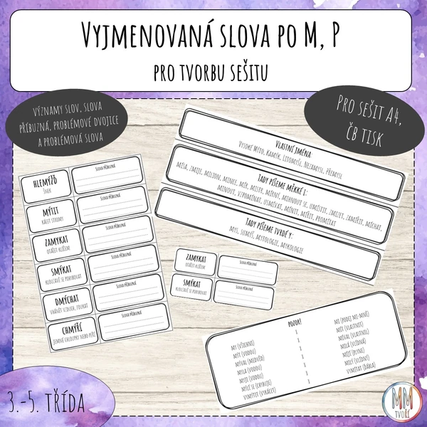 Vyjmenovaná slova po M, P pro tvorbu sešitu