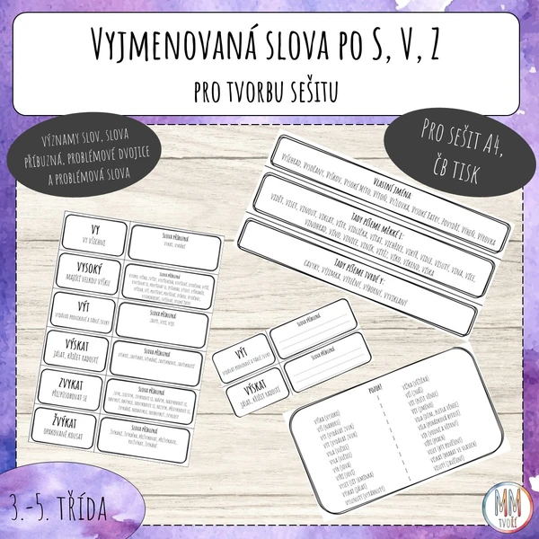 Vyjmenovaná slova po S, V, Z pro tvorbu sešitu