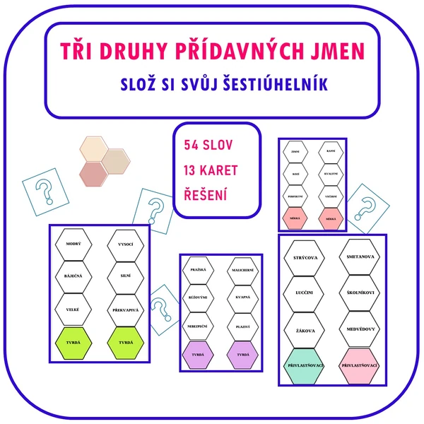 TŘI DRUHY PŘÍDAVNÝCH JMEN – SLOŽ SI SVŮJ ŠESTIÚHELNÍK