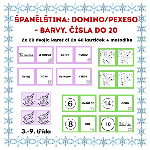 Domino/ pexeso: španělština - barvy, čísla do 20