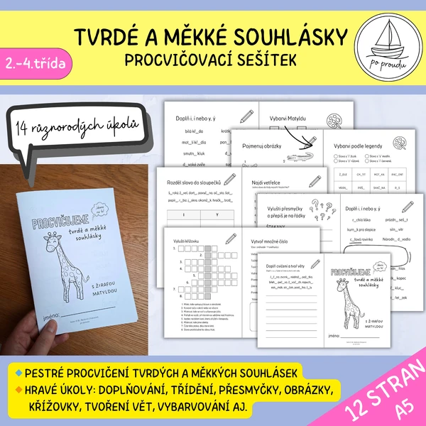 Tvrdé a měkké souhlásky - procvičování s žirafou Matyldou