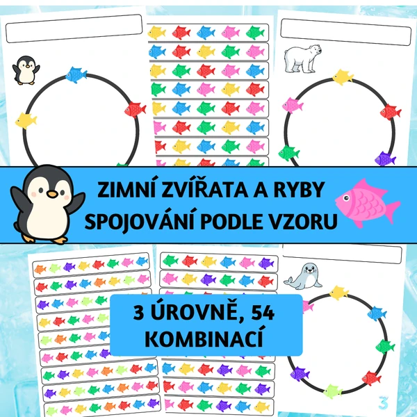 Zimní zvířata a ryby: spojování podle vzoru
