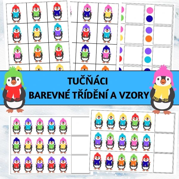 Tučňáci: barevné třídění a vzory