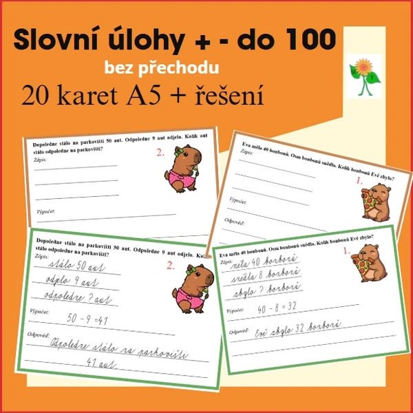 Slovní úlohy do 100 s kapybarou