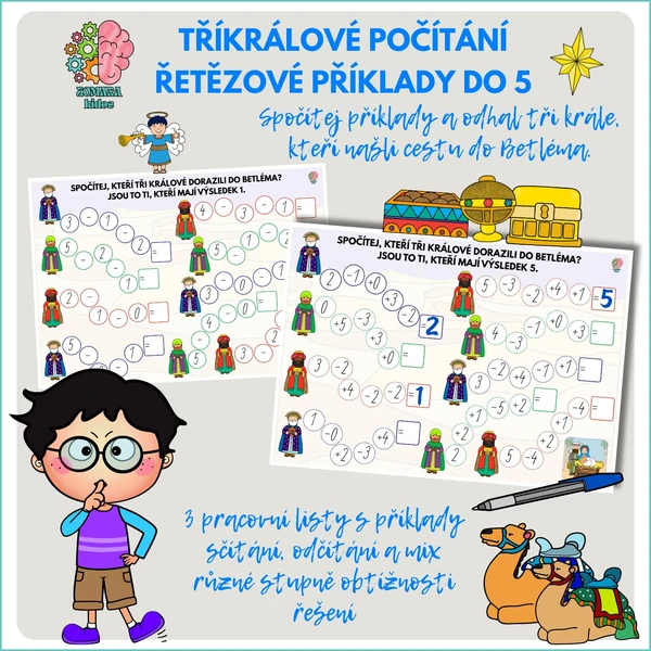 Tříkrálové počítání - řetězové příklady do 5 