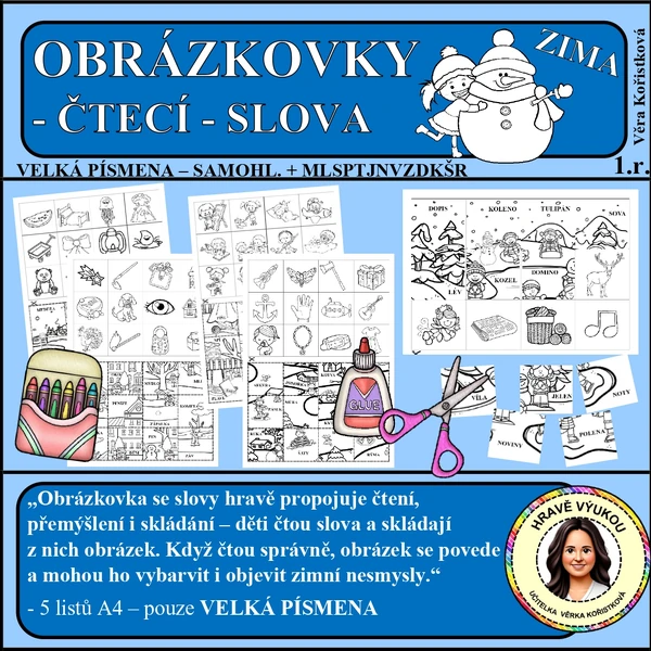 OBRÁZKOVKY – ZIMA – SLOVA – VELKÁ PÍSMENA – SAMOHL. + MLSPTJNVZDKŠR