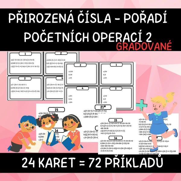 Přirozená čísla - pořadí početních operací - gradované - závorky - karty i PL 2