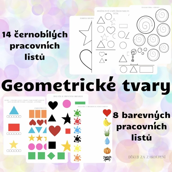 Geometrické tvary a barvy - 22 pracovních listů