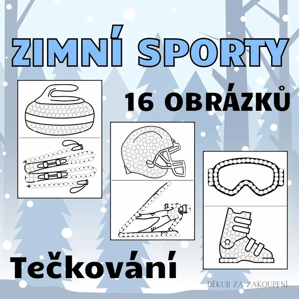 ZIMNÍ SPORTY - tečkování - 16 předloh