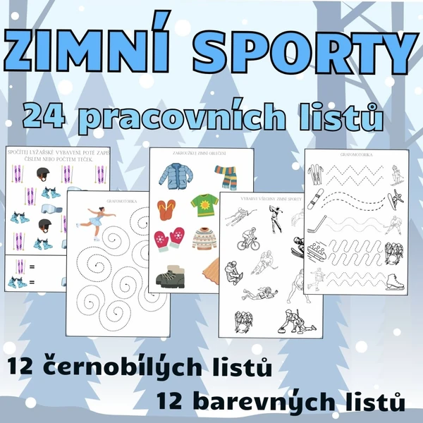 Zimní sporty - 24 pracovních listů