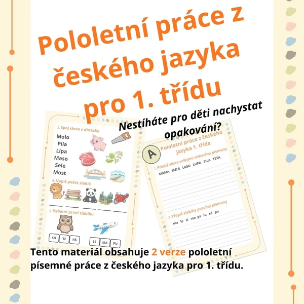 Pololetní práce z českého jazyka pro 1. třídu