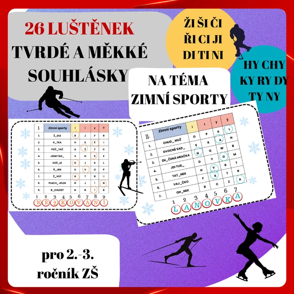 Tvrdé a měkké souhlásky - 26 luštěnek na téma zimní sporty